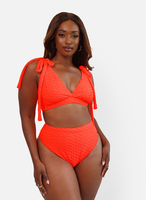 Link Up Popcorn Texture Bikini Top - Neon Orange