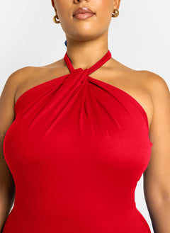 Livia Halter Slip Dress - Red