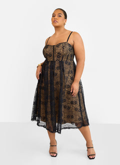 Lorelei Lace Overlay Midi A Line Dress - Black