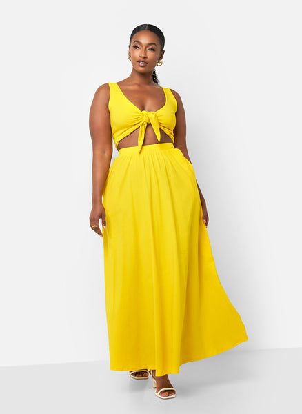 Love Story Crop Top & Maxi Skater Skirt Set - Yellow – REBDOLLS