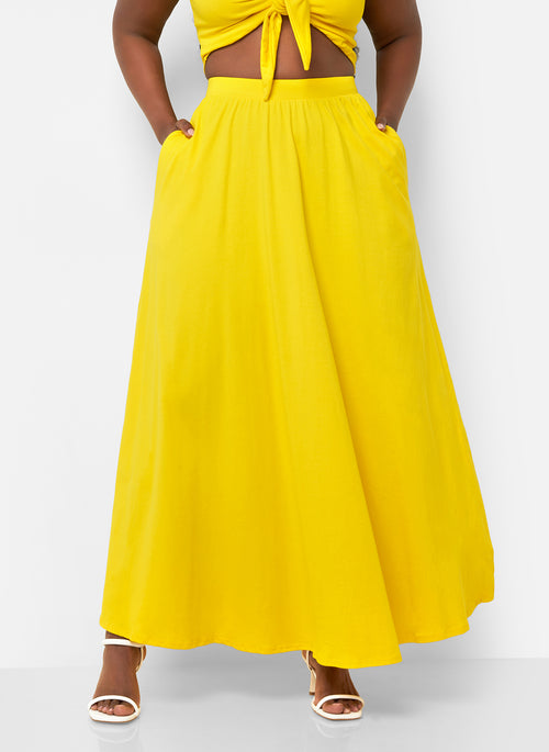 Love Story Crop Top & Maxi Skater Skirt Set - Yellow