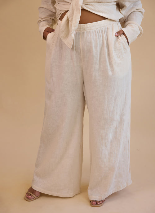 Lyla Gauze Cotton Wide Leg Pants W. Pockets