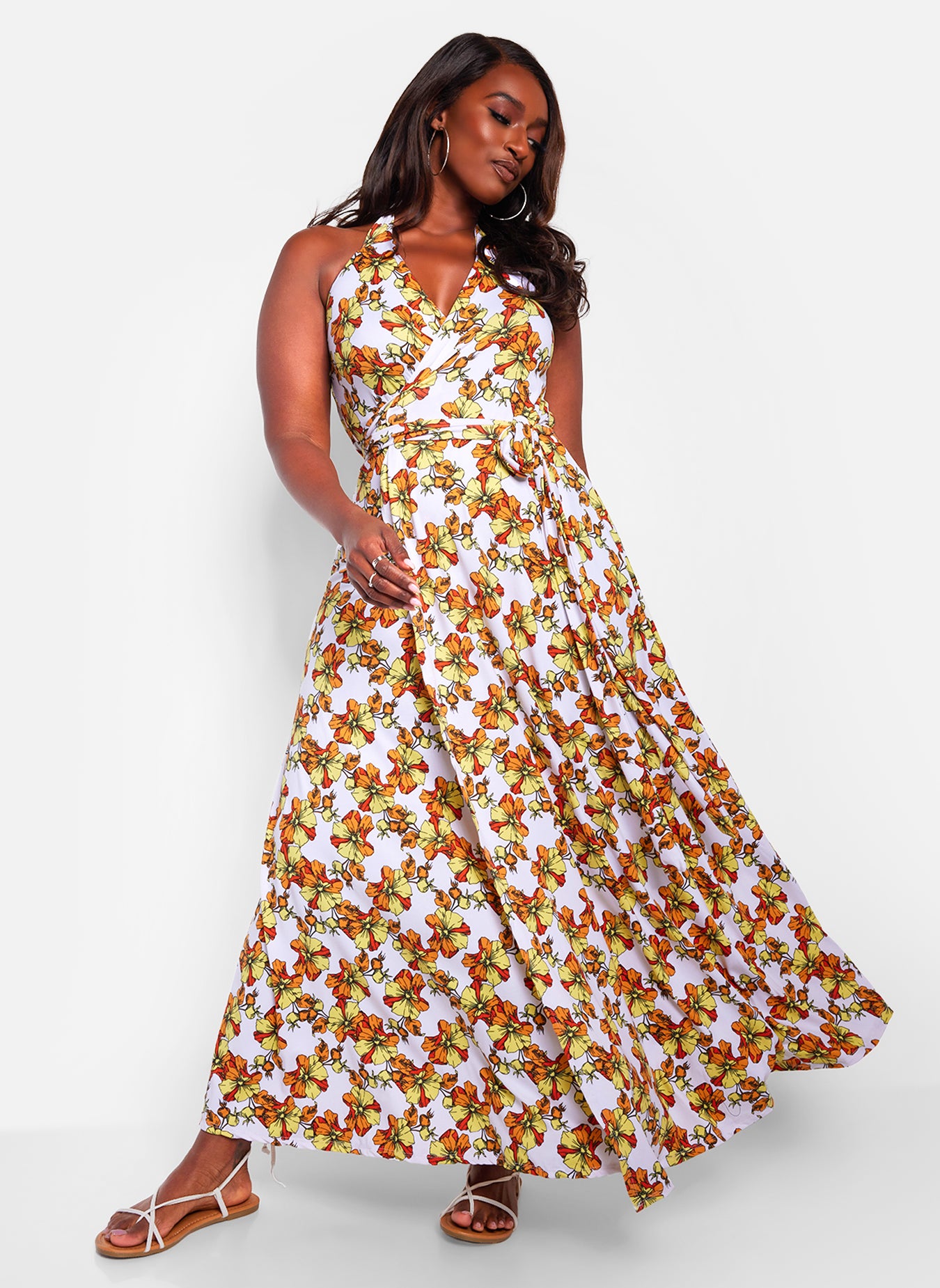 Making It Clear Floral Print Halter Maxi A Line Dress