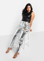 Lena Metallic Wide Leg Cargo Pants - Silver Croc