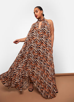 Meryem Tiger Halter Neck Maxi Shift Dress