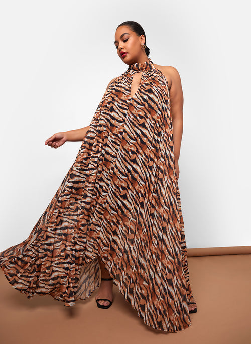 Meryem Tiger Halter Neck Maxi Shift Dress