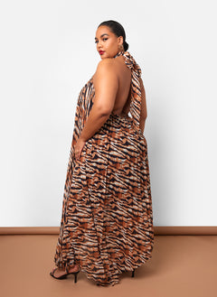 Meryem Tiger Halter Neck Maxi Shift Dress