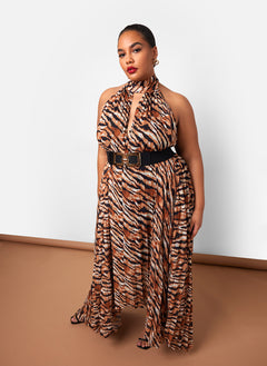 Meryem Tiger Halter Neck Maxi Shift Dress