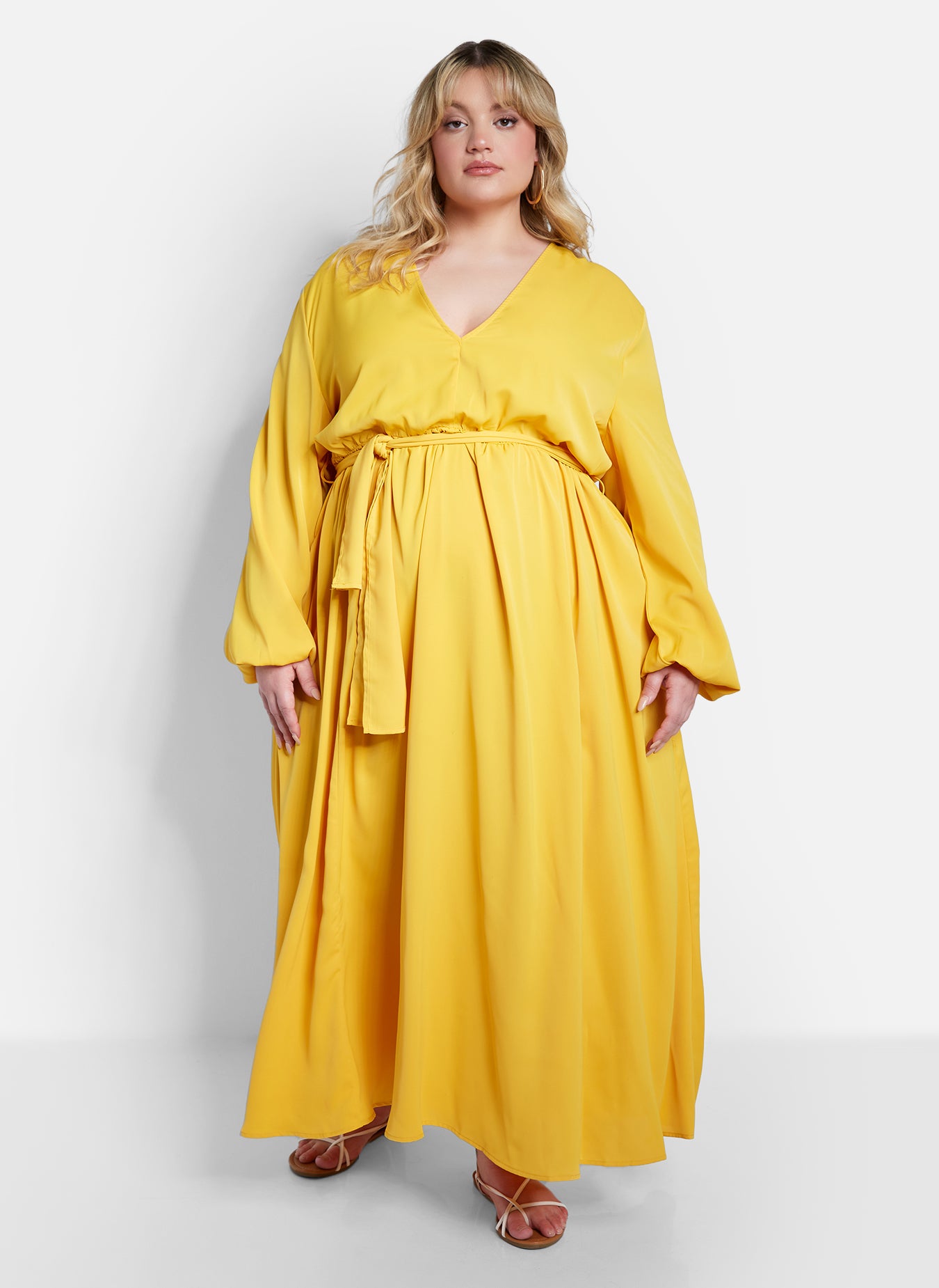 Merida Deep V Neck Belted Maxi Skater Dress - Mustard – REBDOLLS