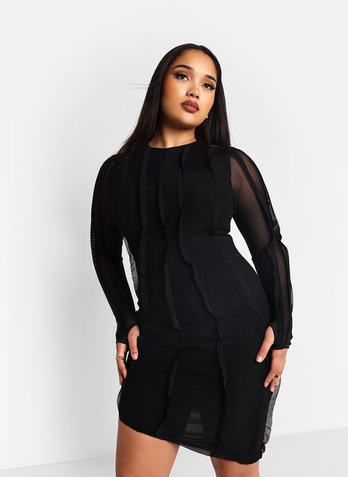 Mia Mesh Asymmetrical Mini Bodycon Dress