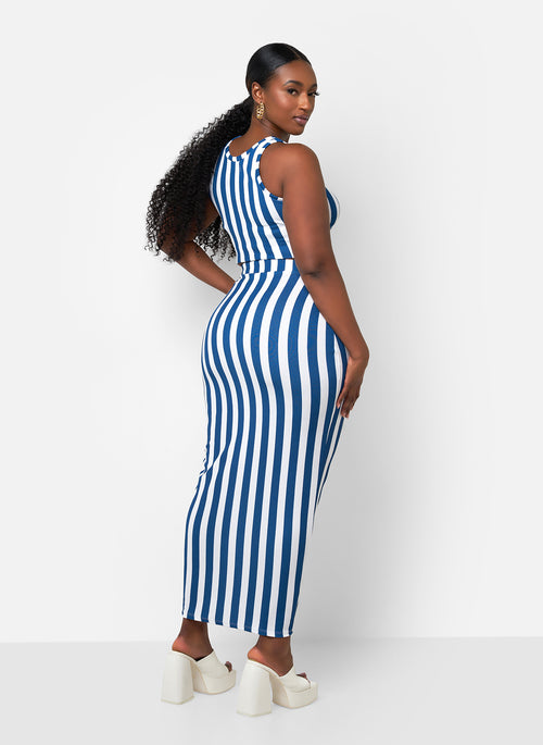 Michelle Stripe Maxi Bodycon Skirt - White & Navy