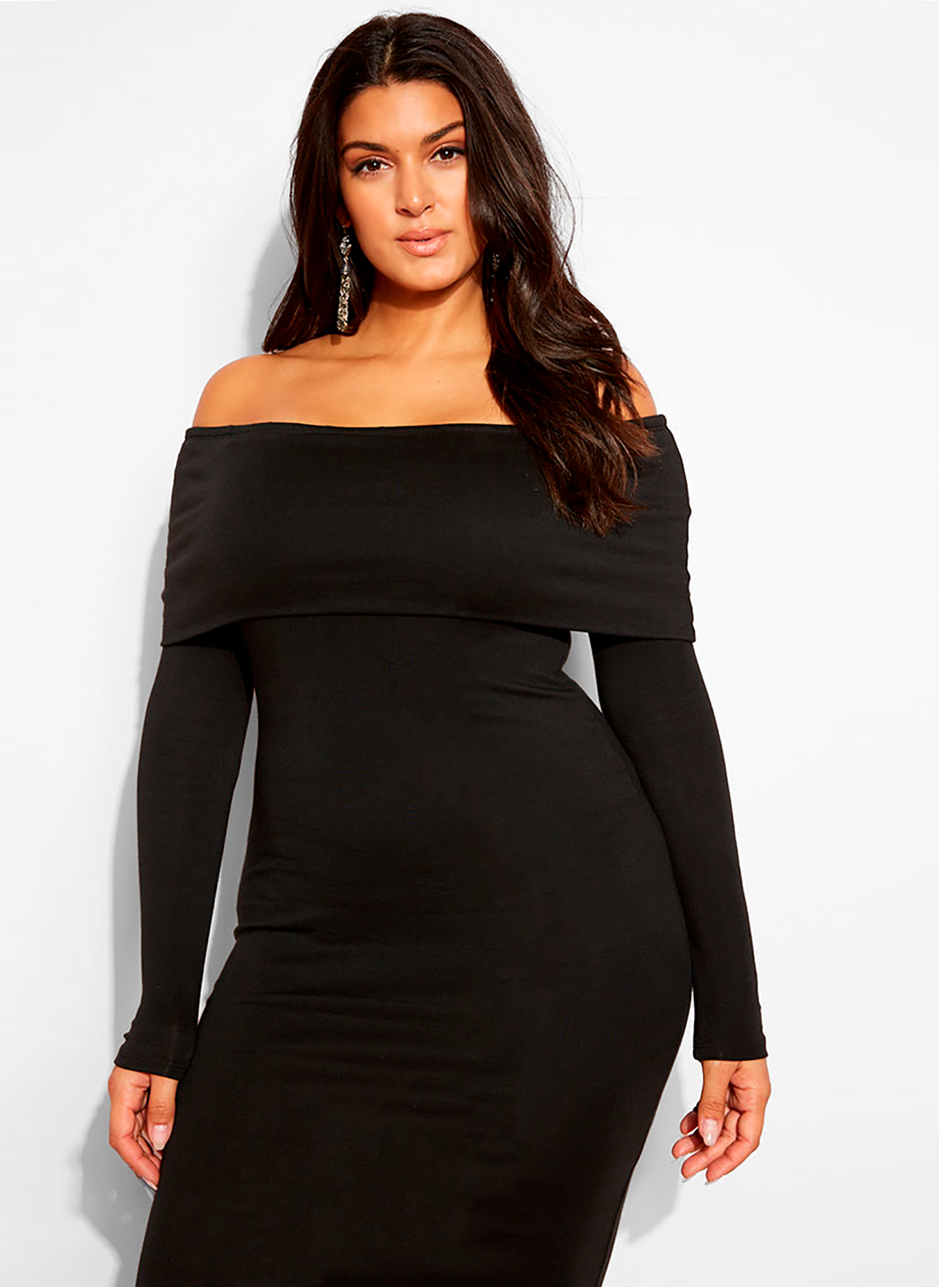 Model Material Over The Shoulder Midi Dress