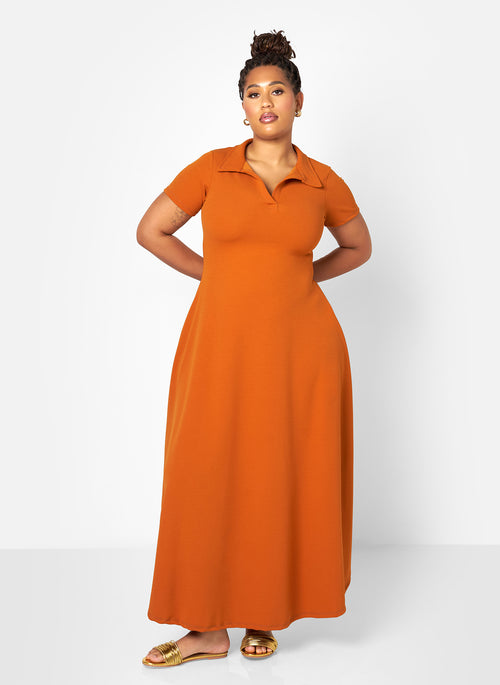 Morgana Crepe Collared Maxi A Line Dress - Spice