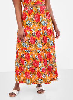 Nakia Tropical Print Skater Maxi Skirt