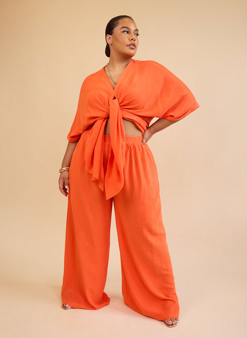 Nayeli Linen Wide Leg Pants W. Pockets - Burnt Orange