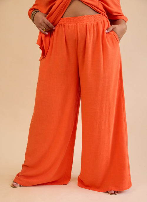 Nayeli Linen Wide Leg Pants W. Pockets - Burnt Orange