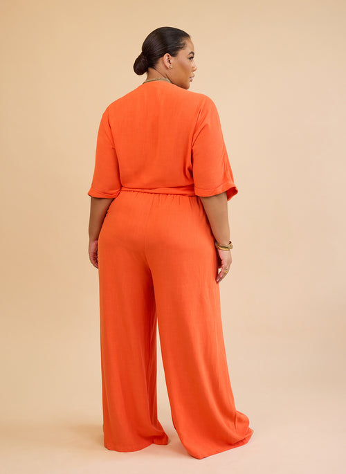 Nayeli Linen Wide Leg Pants W. Pockets - Burnt Orange