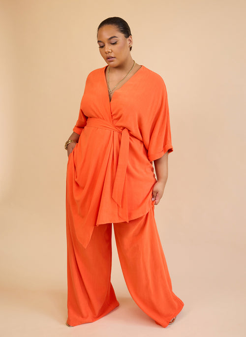 Nayeli Linen Longline Wrap Blouse - Burnt Orange