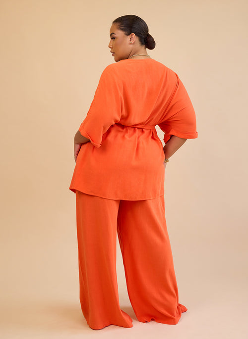 Nayeli Linen Longline Wrap Blouse - Burnt Orange