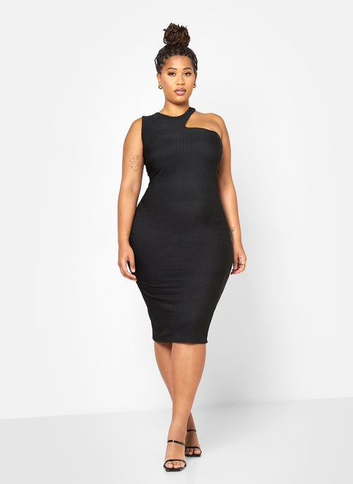 Nieves Textured Cold Shoulder Midi Bodycon Dress