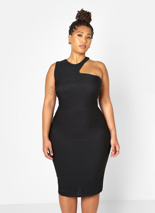 Nieves Textured Cold Shoulder Midi Bodycon Dress