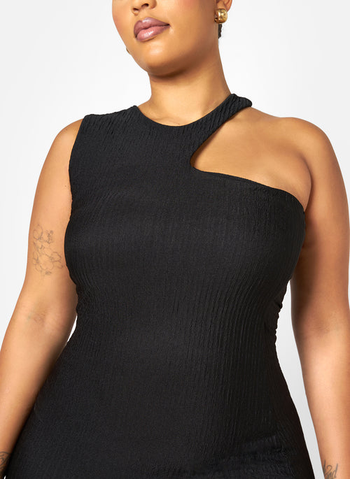 Nieves Textured Cold Shoulder Midi Bodycon Dress