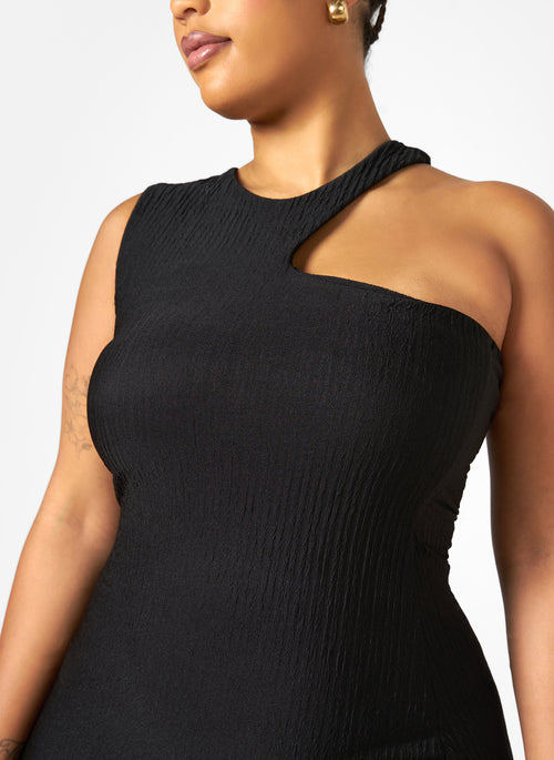 Nieves Textured Cold Shoulder Midi Bodycon Dress