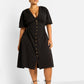 Nila Button Detail Skater Midi Dress - Black