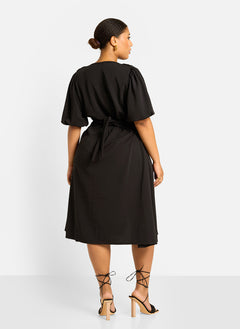 Nila Button Detail Skater Midi Dress - Black