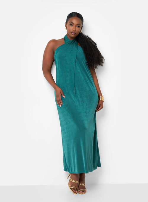 Adelaide Halter Slip Dress- Teal