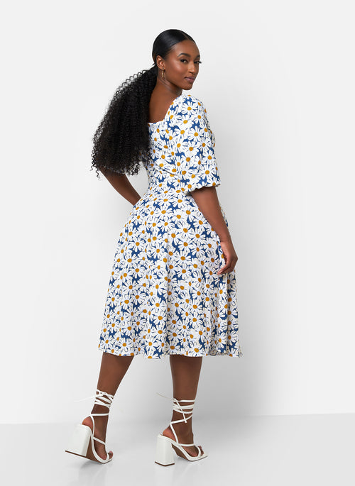 Arya Floral Print Skater Midi Dress W. Pockets