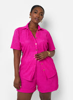 Adriana Textured Button Up Top - Fuchsia