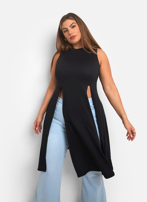Not Over Me Double Slit Longline Top