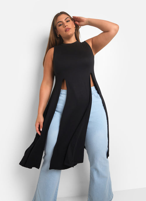 Not Over Me Double Slit Longline Top