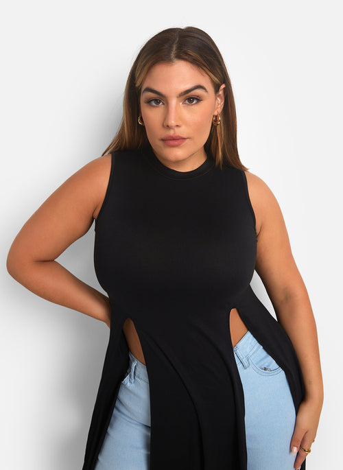 Not Over Me Double Slit Longline Top