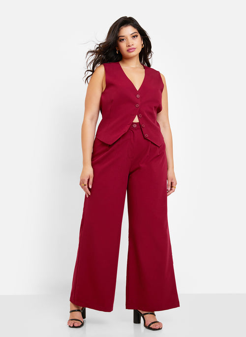 Office Babe Button Up Vest - Burgundy