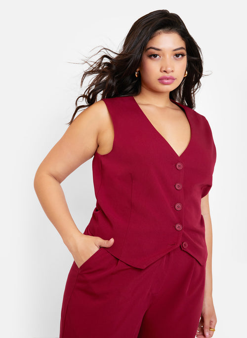 Office Babe Button Up Vest - Burgundy