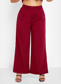 Office Babe Wide Leg Trousers - Burgundy