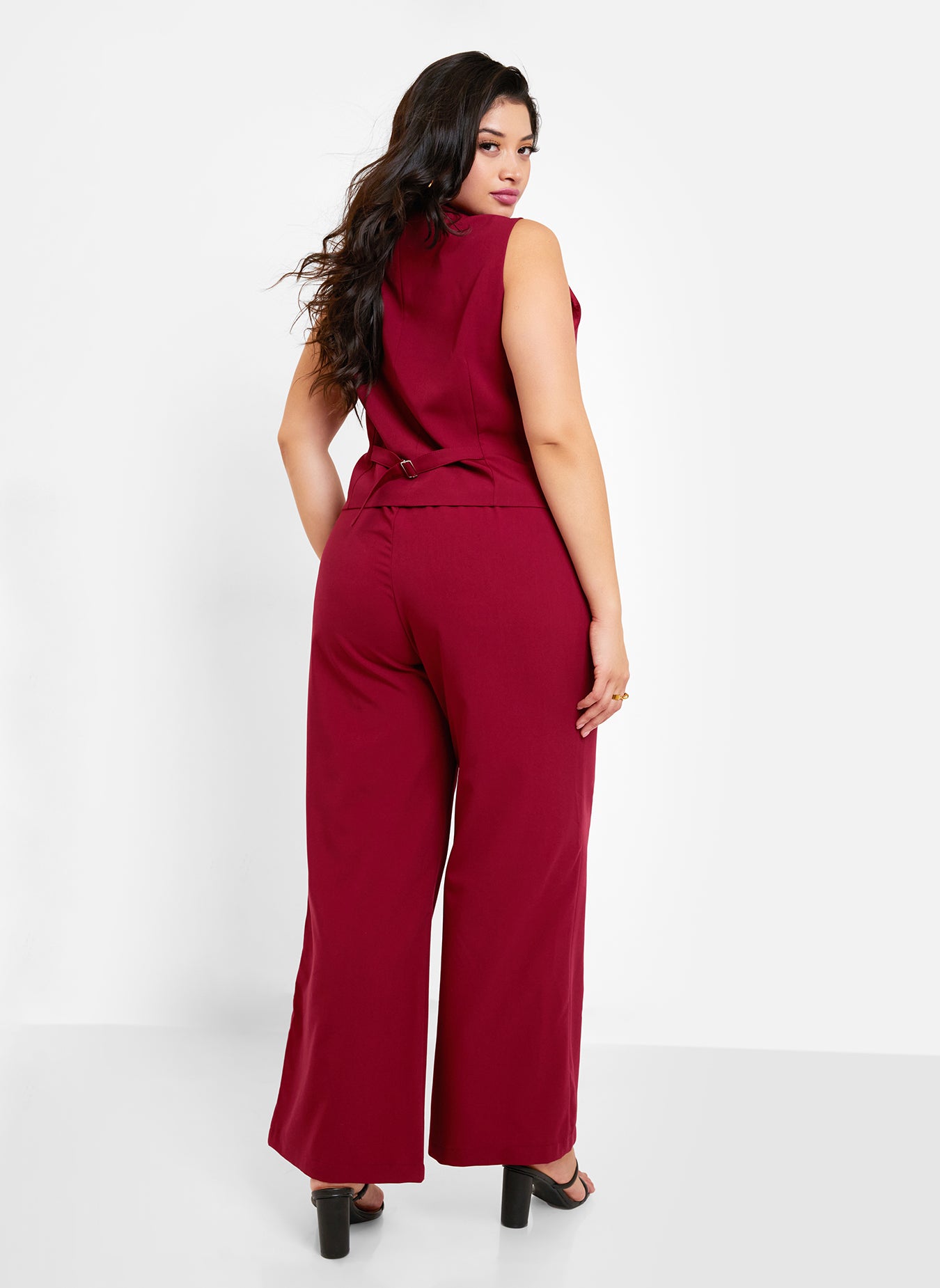 Office Babe Wide Leg Trousers - Burgundy