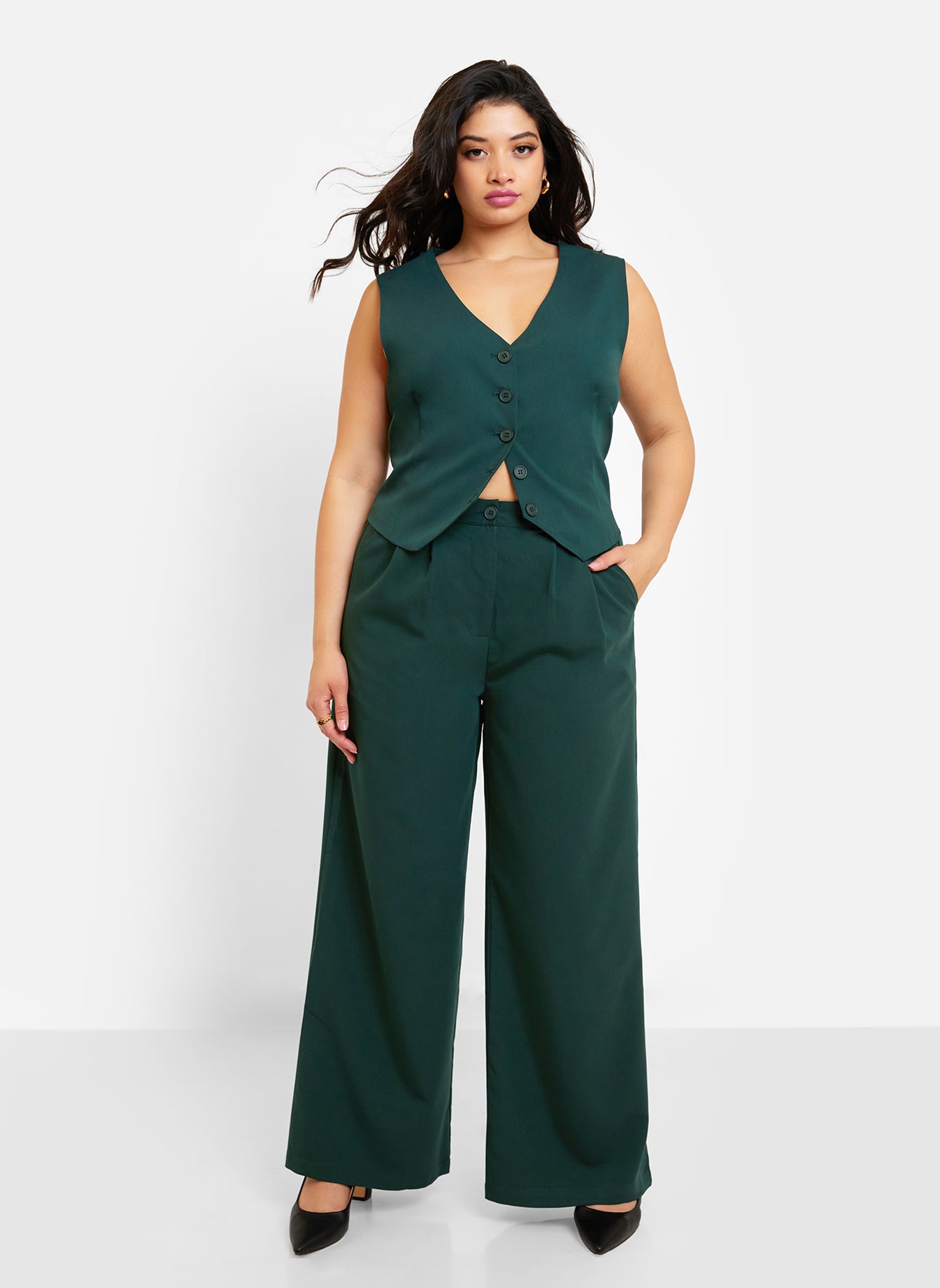 Office Babe Wide Leg Trousers - Forest Green