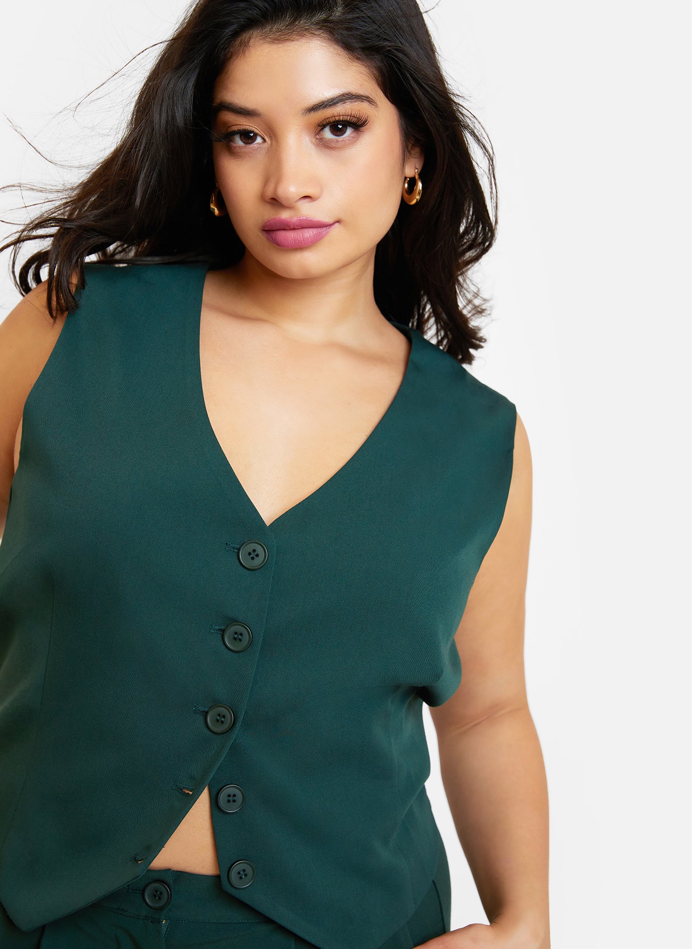 Office Babe Button Up Vest - Forest Green