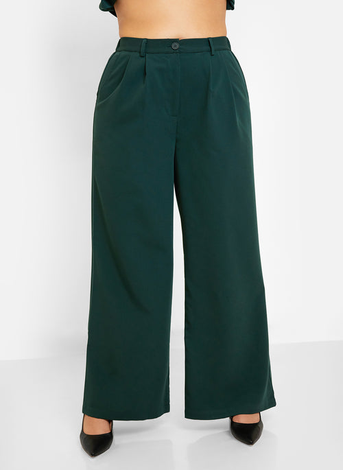 Office Babe Wide Leg Trousers - Forest Green