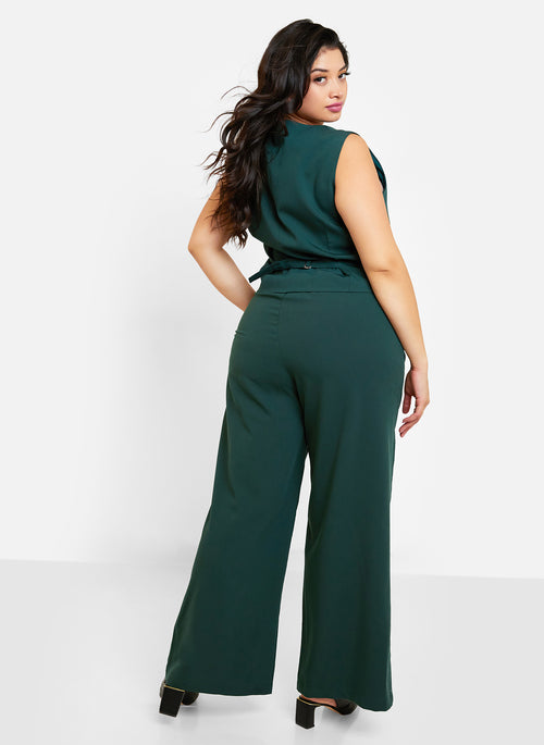 Office Babe Wide Leg Trousers - Forest Green