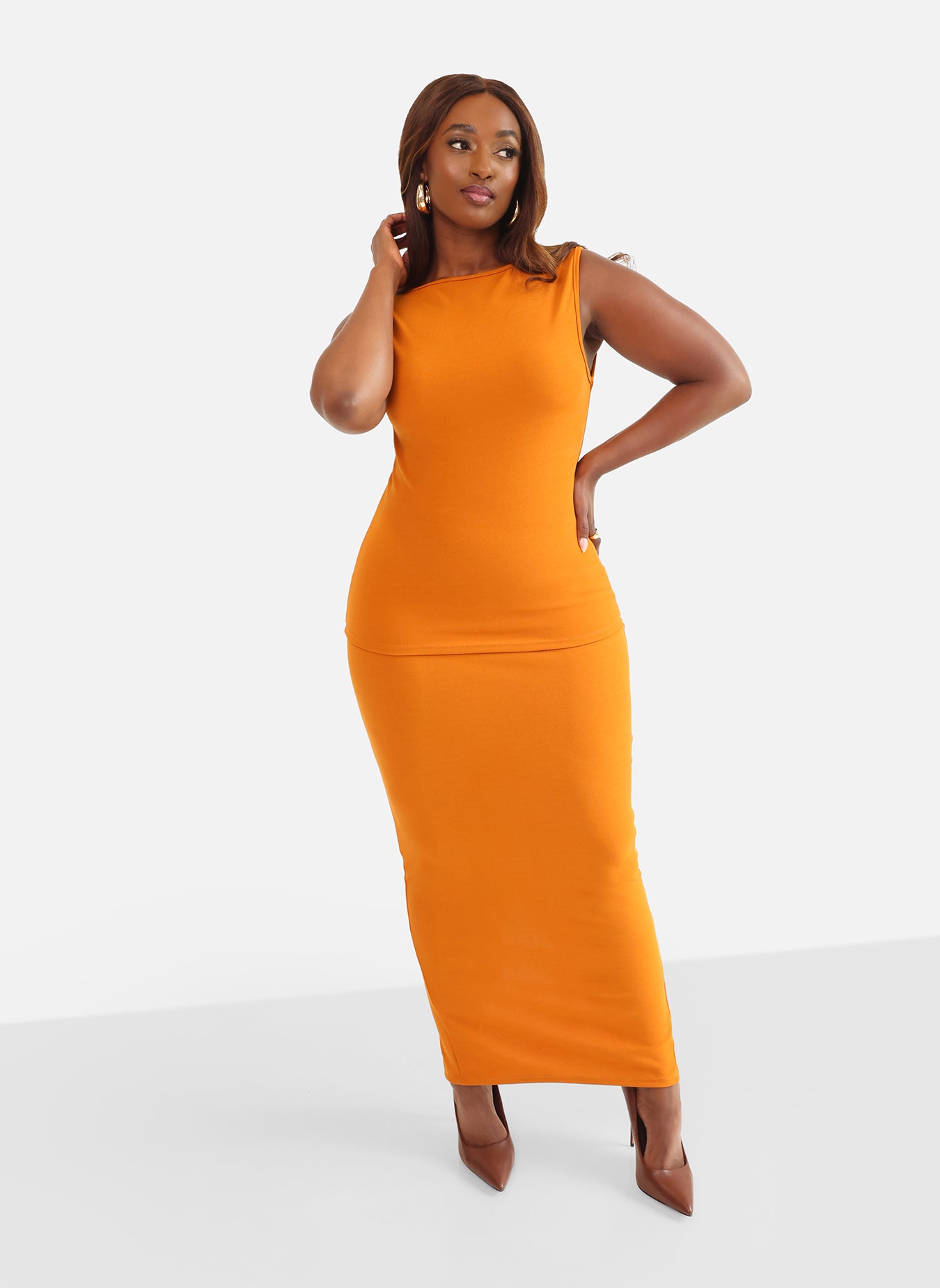 ◆Since Then◆ Glow Boat Neck Long One Piece Brown Glow Boat Neck Long Dress Brown | Timeless Elegance