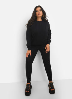 On Read Sweatshirt & Leggings Set - Black