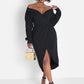 Onyx Over The Shoulder Draped Midi Dress