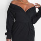 Onyx Over The Shoulder Draped Midi Dress