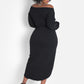 Onyx Over The Shoulder Draped Midi Dress