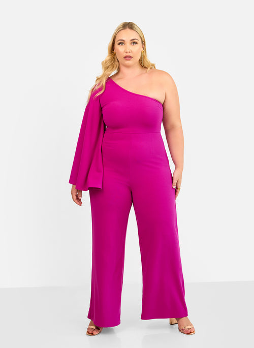 Opal Extreme Single Sleeve Wide Leg Jumpsuit - Magenta