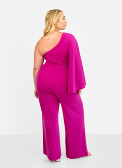 Opal Extreme Single Sleeve Wide Leg Jumpsuit - Magenta